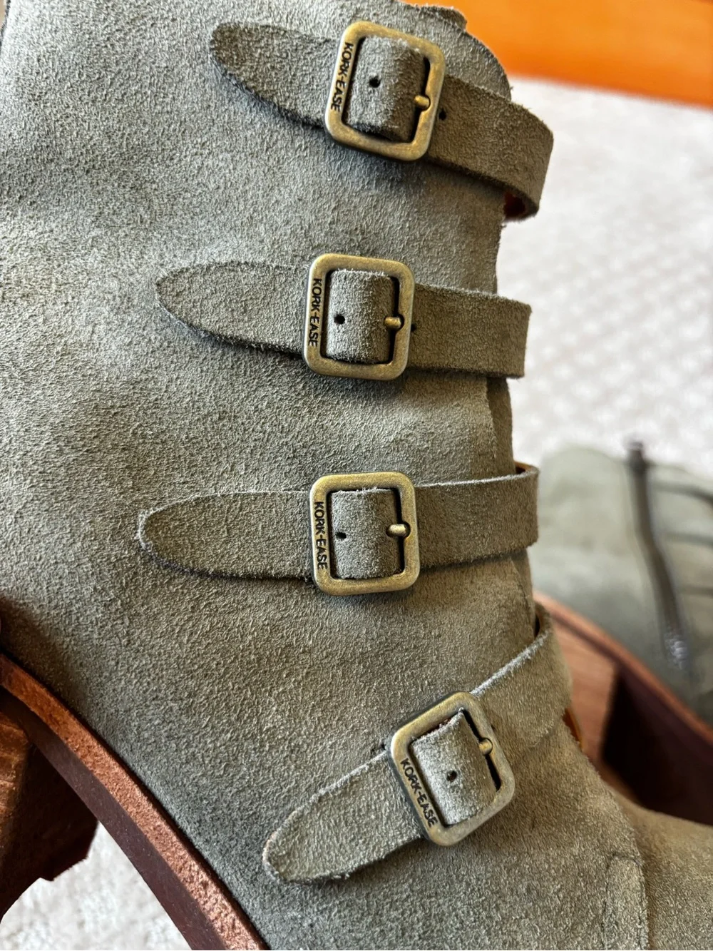 Kork-Ease Dee Hiker Grey-Green Suede Heeled Bootie